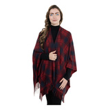 Poncho Capa Chal Tartan Principe De Gales Flecos Elegante.