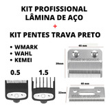 Kit Salão Lâmina De Aço Para Máquinas+pentes De Trava Preto!