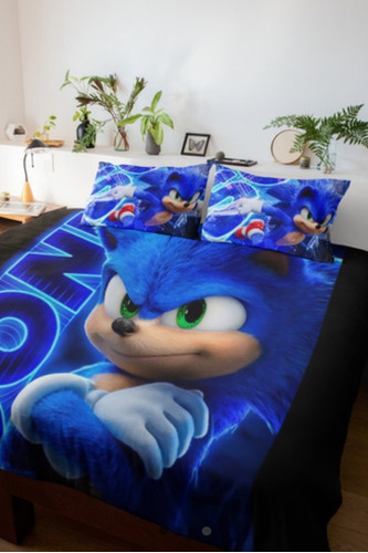 Jogo De Cama Jogo De Lençol Sonic Casal Queen Com 3 Peças