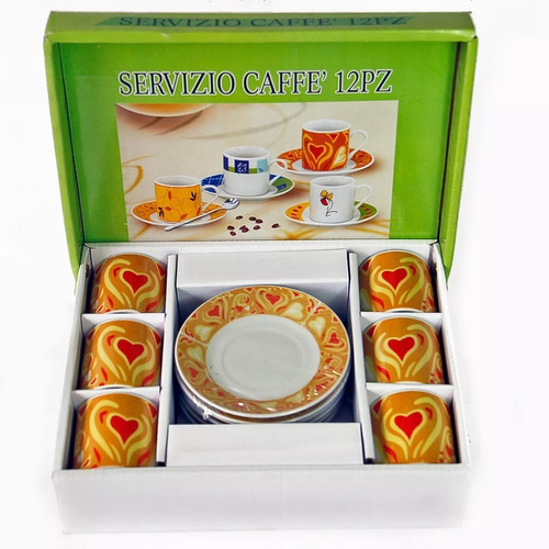 Juego De Te 6 Puestos 12 Piezas En Ceramica Diseño Corazon A