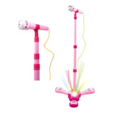 Micrófono Karaoke Infantil Con Mp3 Luces Y Pedestal Color Rosa