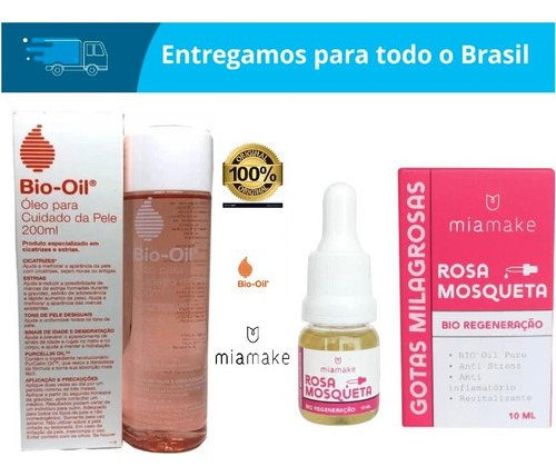 Kit Bio-oil 200ml + Óleo Rosa Mosqueta Puro Mia Make 10ml