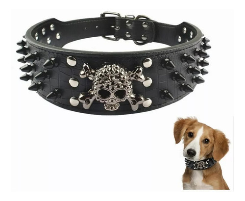 Collar Para Perro Con Picos Metálicos De Cuero Con Estilo, C