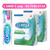 Corega Tabletas Limpiador Dental 60 Tab + Crema 3d/ultra 40g