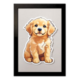 Quadro Decorativo Golden Retriever Desenho 21x30 Com Vidro