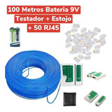 Kit 100m Cabo Rede + Testador Cabos + Bateria+ 50 Plugs Rj45