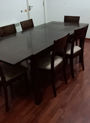 Juego De Comedor Mesa Rectangular Y 6 Sillas Tapizado Pana 