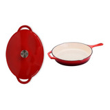 Olla Oval Y Sarten Tipo Cocotte Hierro Esmaltado Loderaggio