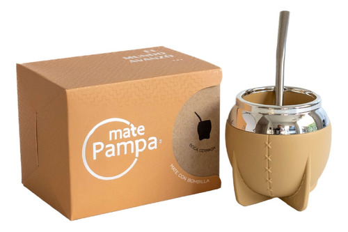 Mate Pampa Termico Pvc Simil Cuero C/ Packaging + Bombilla