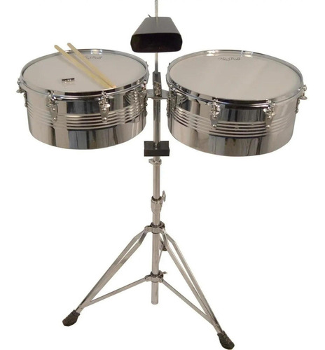 New Beat Lt-256c Timbales 14 Y 15 Pulgadas Con Base Y Cencerro