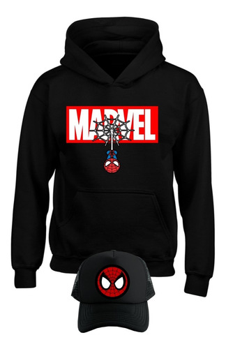 Buzo Spiderman Con Capota Hoodie Obsequio Gorra Hombre Araña