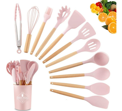 Utensilios Espatula De Cocina De Silicona Y Madera 12 Pz