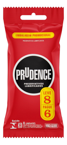 Preservativo Masculino Lubrificado Prudence Pacote Leve 8 Pague 6 Unidades