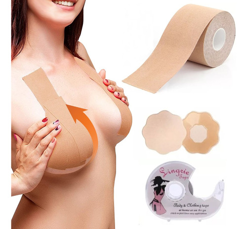 Boob Tape 7.5cm + 12 Pezoneras Desechables + Cinta Doble Faz