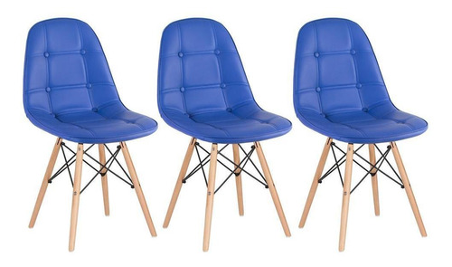 3 Cadeiras Estofadas Capitonê Eames Botonê Várias Cores 