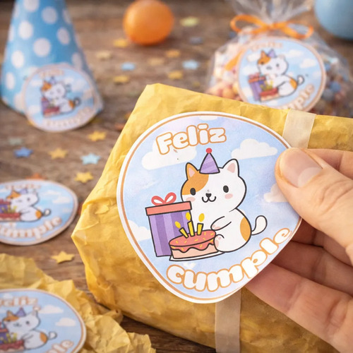 Stickers Kawaii Cumpleaños 60 Pzas 5cm Elige Diseños