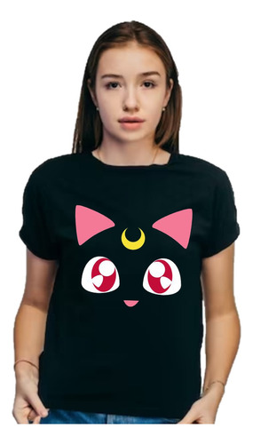 Sailor Moon - Remera Negra - Luna Face - Manga Corta Unisex 