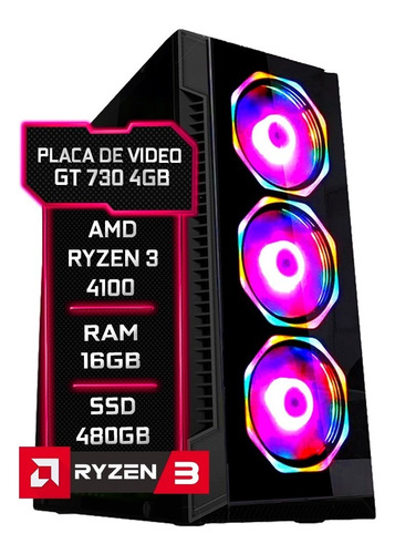 Pc Gamer Amd Ryzen 3 4100 16gb Gt 730 4gb Ssd 480gb 500w