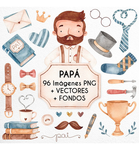 Mega Kit Digital Cliparts + Fondos - Papá Acuarela