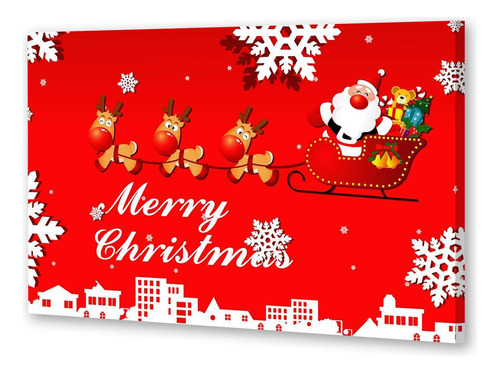 Cuadro 60x90cm Navidad Rojo Renos Papa Noel Jo Jo Jo