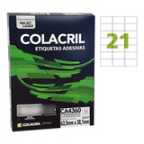 Etiqueta A4 63,5x38,1mm Caixa C/100 Fls X21 Ca4360 Colacril