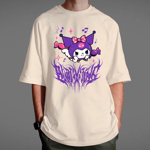 Camiseta Oversized Kuromi Hello Kitty Gotica Punk Unissex
