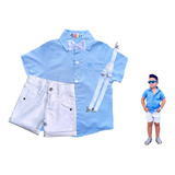 Conjunto Infantil Social Menino Camisa + Bermuda Suspensório