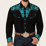 Camisa Vaquera Mezclilla Hombre, Bordada, Ajustada