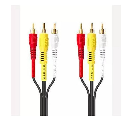 Paq 5pz Cable Audio/video 3 Plug Rca Reforzado 1.8m