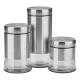 Kit 3 Pote Inox Mimo Style Vítreo Fechamento Hermético