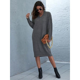 Vestido Oversized Gris Oscuro Cuello En V Shein