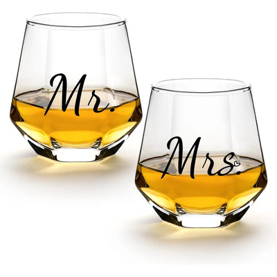 Set2 Copas Vino Sin Pie Cristal 296ml Regalo Bodas Diamante