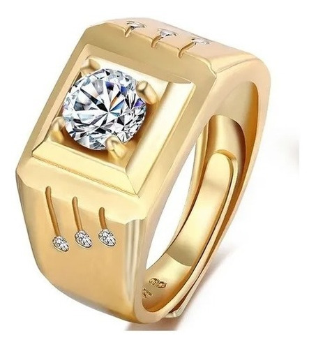 Anillo Ajustable Color Oro Piedra Cz Clásico Hombre Y Mujer