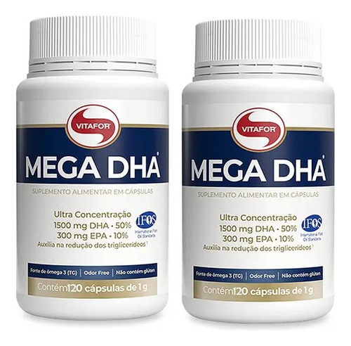 Kit 2 Mega Dha Omega 3 1500 Dha  300 Epa - 120 Caps Vitafor