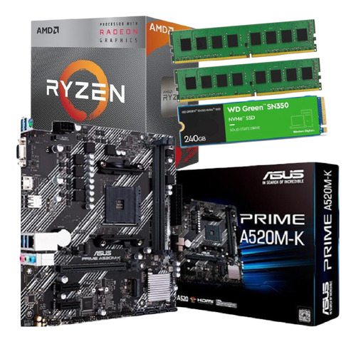 Combo Actualizacion Pc Amd Ryzen 3 3200g 16 Gb Nvme 240