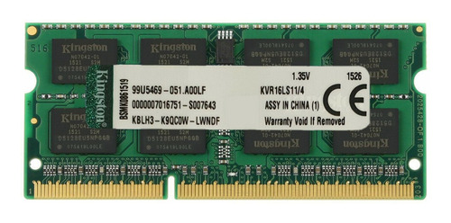 Memória Notebook Kingston 4gb Ddr3l 1600mhz Kvr16ls11 1.35v