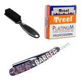 Navaja Barbero Profesional + Cepillo Fade + Hojas Treet 100u