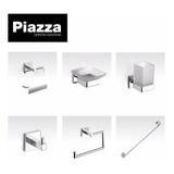 Juego Accesorios Baño Piazza Unique Metálicos Cuadrados 6 Pz