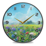 Reloj De Pared Redondo 30 Cm Con Diseño De Flores De Jardín