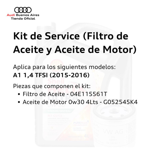 Kit De Filtro Y Aceite 0w30 Audi A3 2014 Al 2016 Audi A1 Foto 2