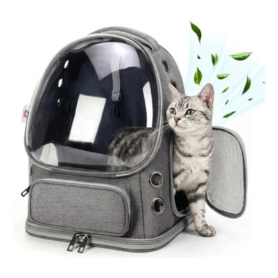 Mochila Transportadora Para Gato Perro Amplia Y Resistente Color Gris Oscuro
