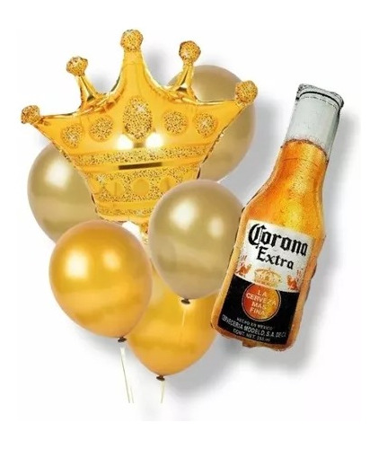 Set 7 Globos Metalizados Cerveza Corona Cromados Decoración