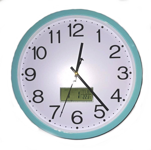 Reloj De Pared Analogo C/fecha Y Temperatura Digital Colores