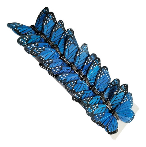 Paquete De 12 Mariposas Azules De Plumas Naturales