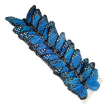 Paquete De 12 Mariposas Azules De Plumas Naturales