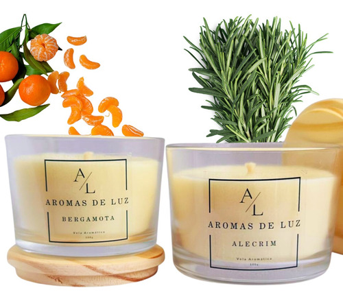 Kit 2 Velas Aromáticas Perfumada Alecrim E Bergamota 100gr 