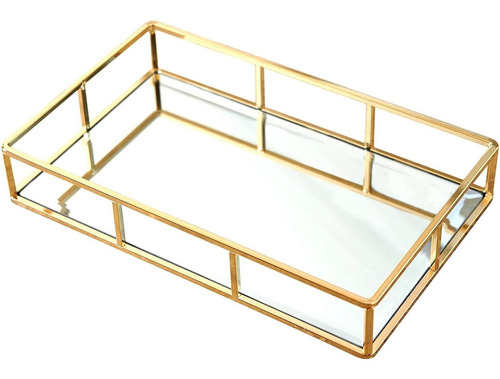 Putwo Organizador Metal Bandeja Dorada Decorativa Con Espejo