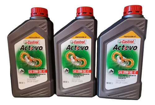 Aceite Castrol Actevo 4t 20w 50 Moto Lub Mineral 1 L X 3un