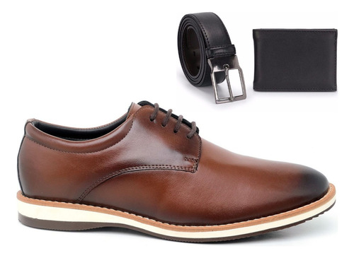 Sapato Casual Masculino + Cinto E Carteira Derby Oxford Slim