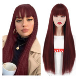 Peruca Lace Wig Borgonha Lisa Com Franja Idêntico Ao Humano